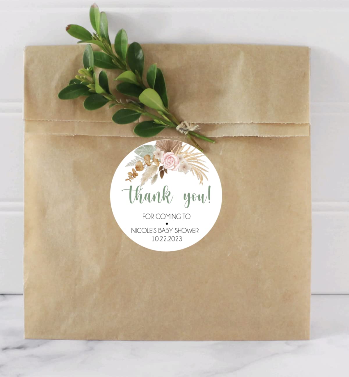 Boho Floral Pampas Grass Baby Shower Favor Stickers, Thank You Stickers, Spring Fall Baby Shower Favor Stickers, Thank You Stickers