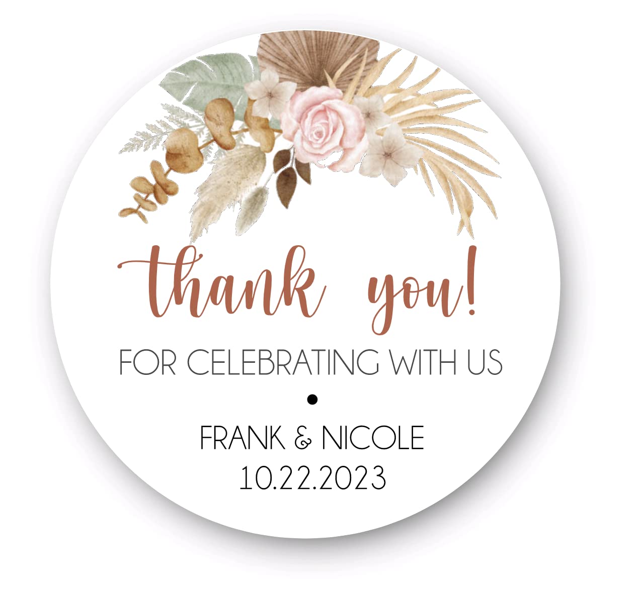 Boho Floral Pampas Grass Wedding Favor Stickers, Thank You Stickers, Spring Fall Wedding Favor Stickers, Thank You Stickers