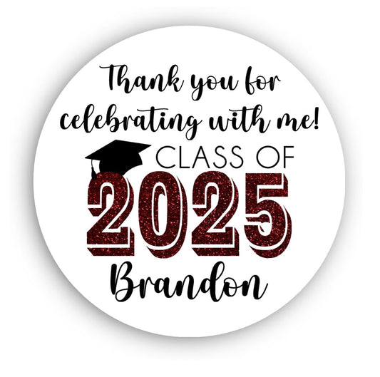 Graduation Party Favor Labels, Graduation Party Favor Stickers, Custom Graduation Party Favor Labels, Class of 2025 (Burgundy)
