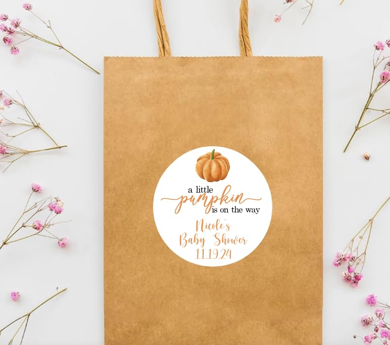 Personalized A Little Pumpkin Thank You Favor Stickers, Baby Shower, Gender Reveal