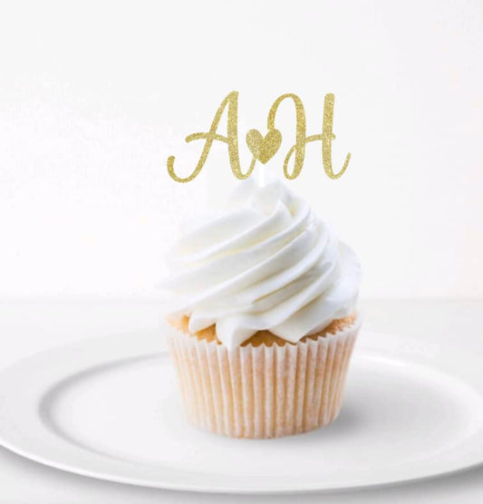 Bridal Shower Cupcake Toppers Wedding Initial Cupcake Topper, Wedding Topper Monogram, Custom, Personalized Wedding