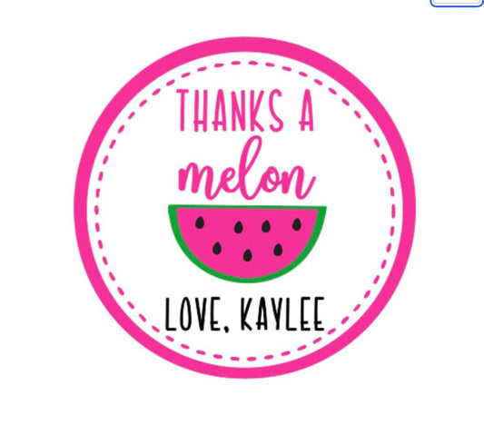 Watermelon Birthday Party Favor Stickers, Thanks A Melon, Personalized Thank You Labels, Party Favor Stickers