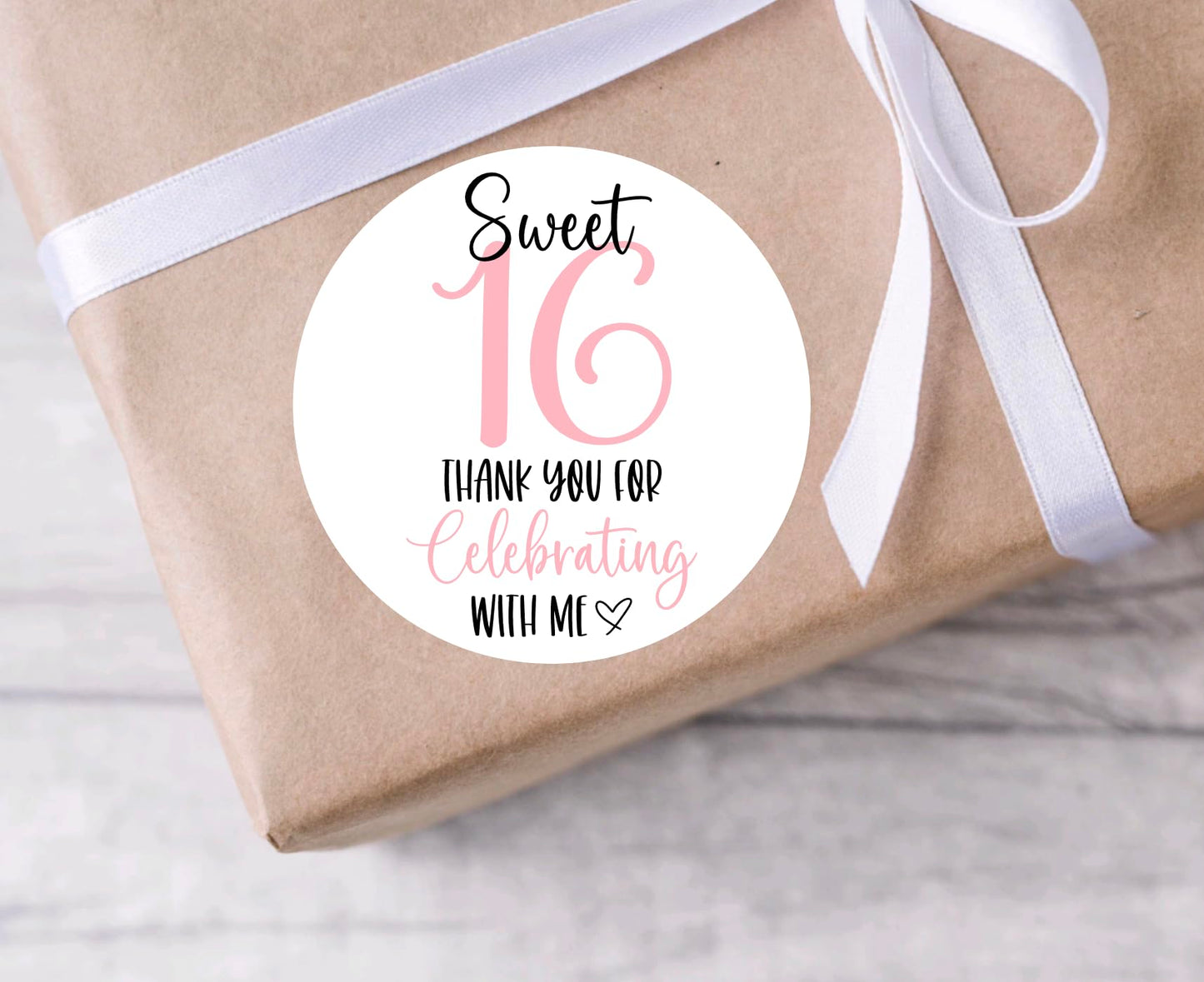Sweet Sixteen Party Favor Stickers - Birthday Party Stickers - Thank you for celebrating with me stickers