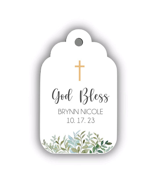 Greenery Baptism Favor Tags Personalized Custom Baptism Christening Favor Tags labels God Bless
