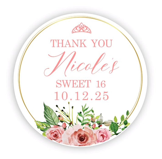 Personalized Sweet Sixteen Party Favor Stickers - Birthday Party Stickers - Sweet 16 - Thank you for celebrating with me stickers