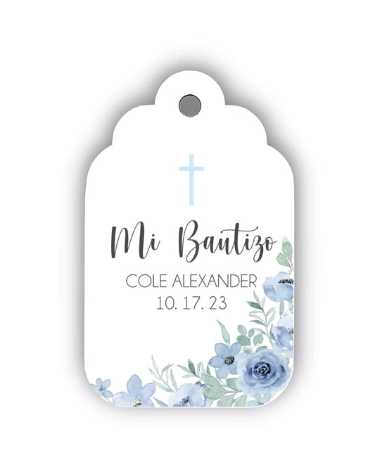 Floral Mi Bautizo Favor Tags Personalized Custom Baptism Christening Favor Tags labels God Bless Light Blue