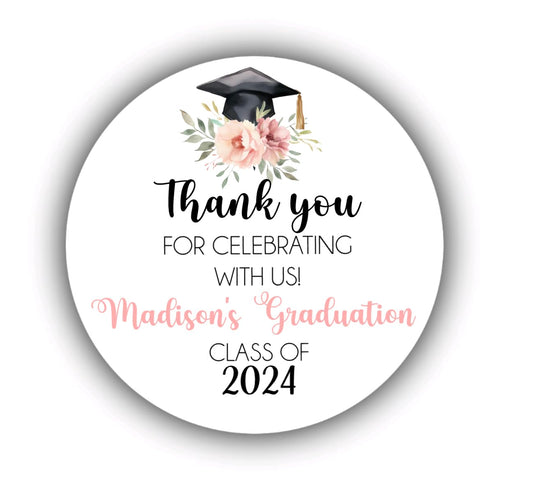 Graduation Custom Circle Stickers - Class of 2024 - Grad Party Favor Labels for Envelopes, Bag Seals - Round Label Stickers
