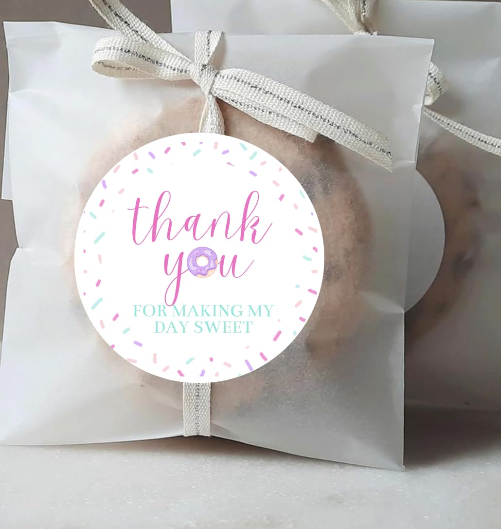 Donut Birthday Party Thank You Favor Stickers - 2 inch