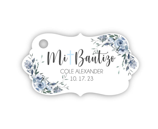 Greenery Mi Bautizo Favor Tags Personalized Custom Baptism Christening Favor Tags labels God Bless Light Blue