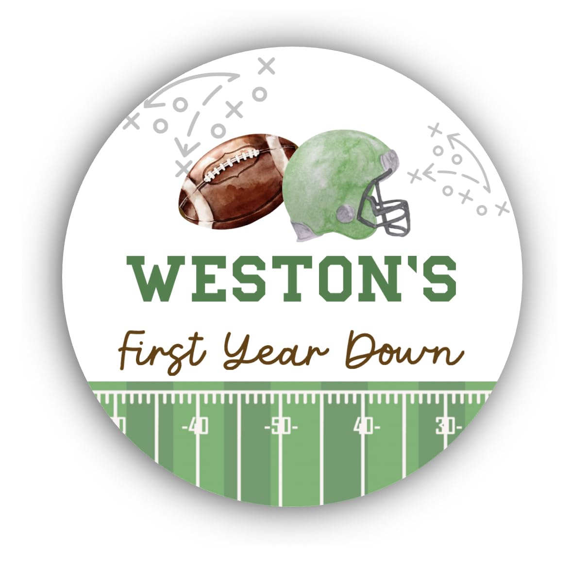 First Year Down Favor Stickers - Football First Birthday Labels, First Year Down Decor, Boy 1st Birthday Party Decorations