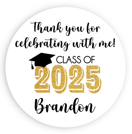 Graduation Party Favor Labels, Graduation Party Favor Stickers, Custom Graduation Party Favor Labels, Class of 2025 (Gold)