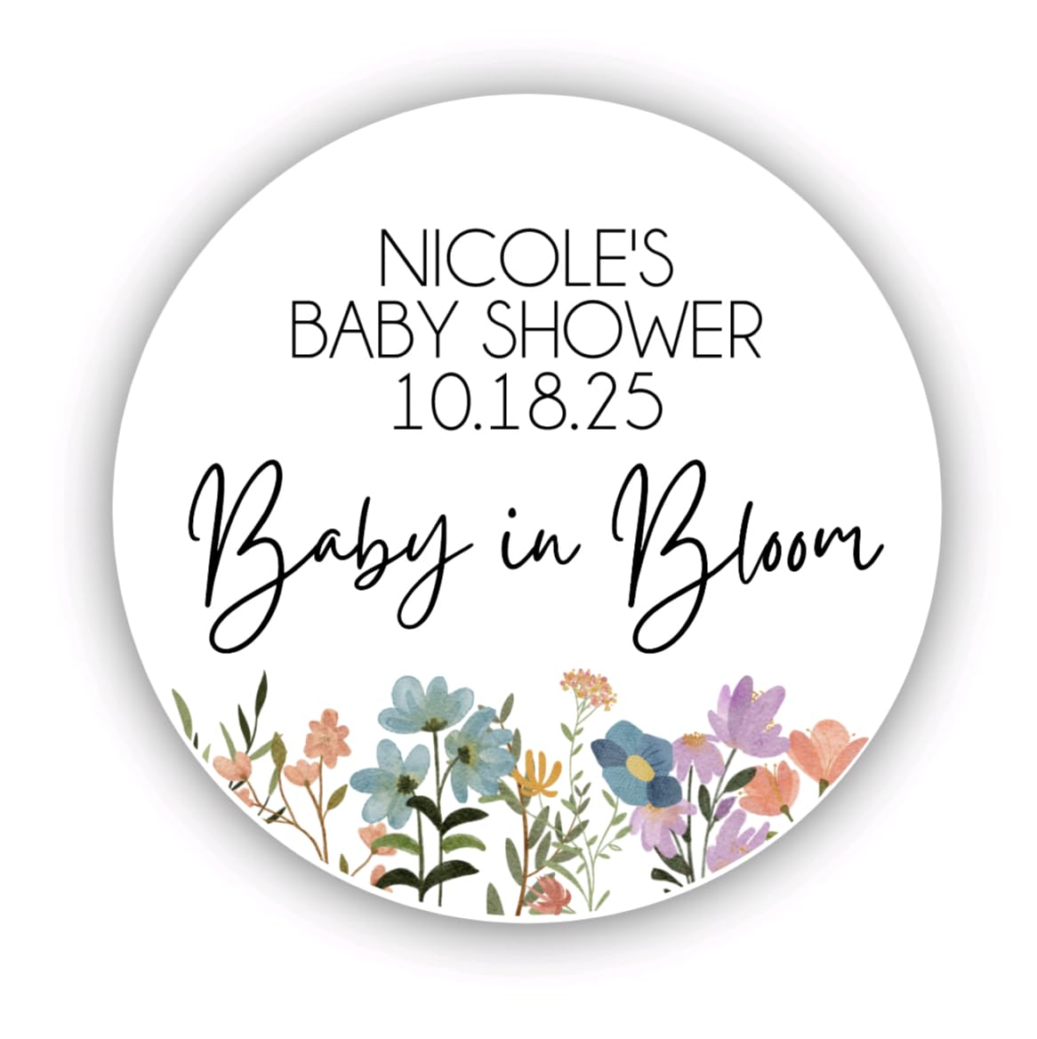 Baby in Bloom Baby Shower Favor Stickers for Girls, Wildflower Baby Sprinkle Thank You Party Favor Labels, Round Favor Stickers