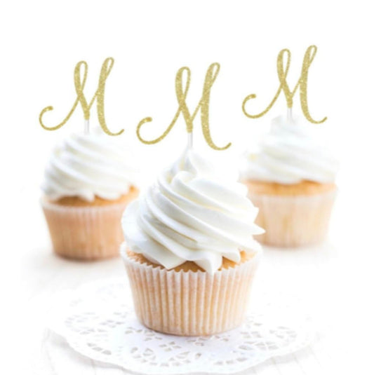 Monogram Wedding Inital Glitter Cupcake Topper