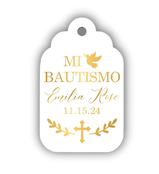 Metallic Gold Mi Bautismo Favor Tags Personalized Custom Baptism Christening Favor Tags labels God Bless
