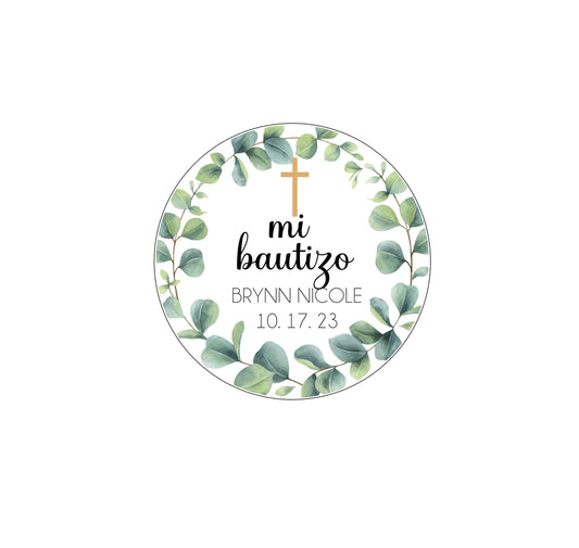 Greenery Personalized Custom Mi Bautizo Favor Sticker Labels