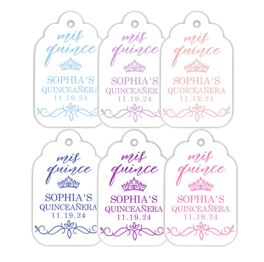Personalized Quinceañera Favor Tags with String, Classic Thank You for Celebrating with Me Gift Tags with Custom Photo for Mis Quince Años, XV, 15th Birthday, Favor Gifts