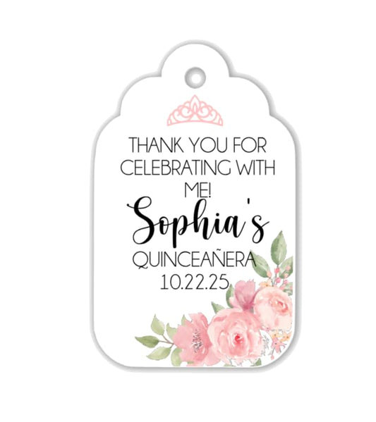 Personalized Quinceañera Favor Tags with String, Classic Thank You for Celebrating with Me Gift Tags with Custom Photo for Mis Quince Años, XV, 15th Birthday, Favor Gifts