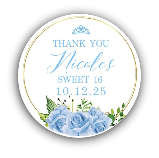 Personalized Sweet Sixteen Party Favor Stickers - Birthday Party Stickers - Sweet 16 - Thank you for celebrating with me stickers