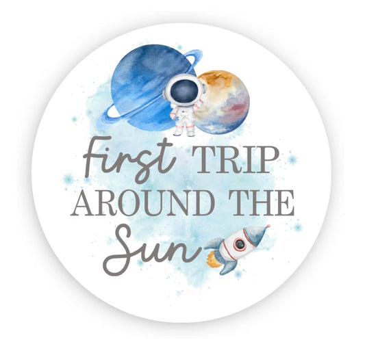 Personalized First Trip Around The Sun Theme Birthday Party Favor Labels, 1st Birthday Favor Labels