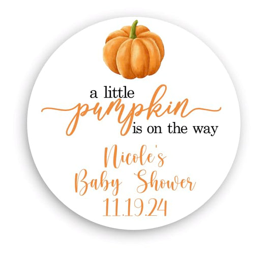 Personalized A Little Pumpkin Thank You Favor Stickers, Baby Shower, Gender Reveal