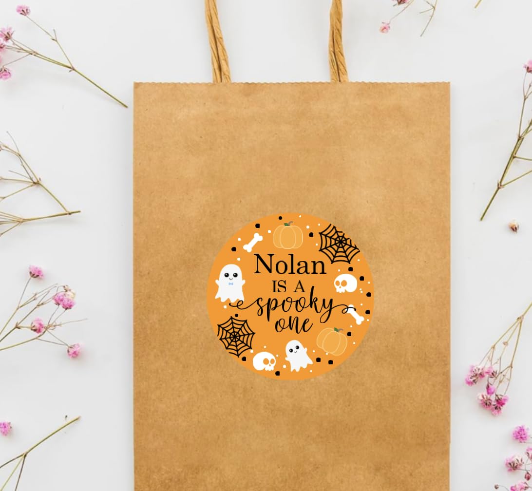 Spooky One 1st Birthday Thank You Favor Stickers - Custom Name - Halloween Birthday Labels - Orange