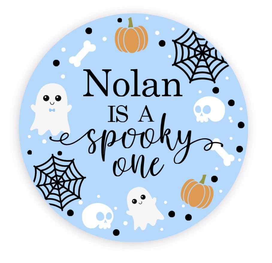 Spooky One 1st Birthday Thank You Favor Stickers - Custom Name - Halloween Birthday Labels - Light Blue