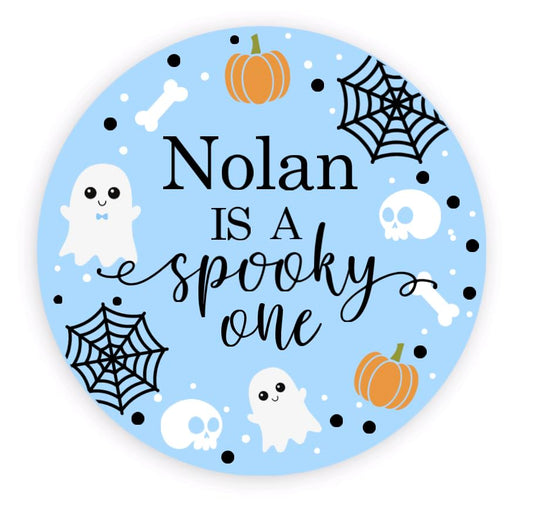 Spooky One 1st Birthday Thank You Favor Stickers - Custom Name - Halloween Birthday Labels - Light Blue