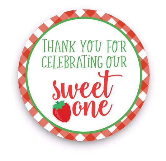 Thank You For Celebrating Our Sweet One Strawberry Favor Stickers, Strawberry Labels, Strawberry Party Decorations