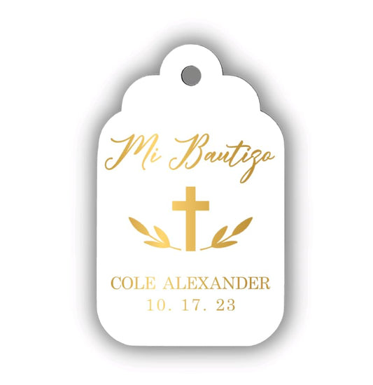 Metallic Gold Mi Bautizo Favor Tags Personalized Custom Baptism Christening Favor Tags labels God Bless