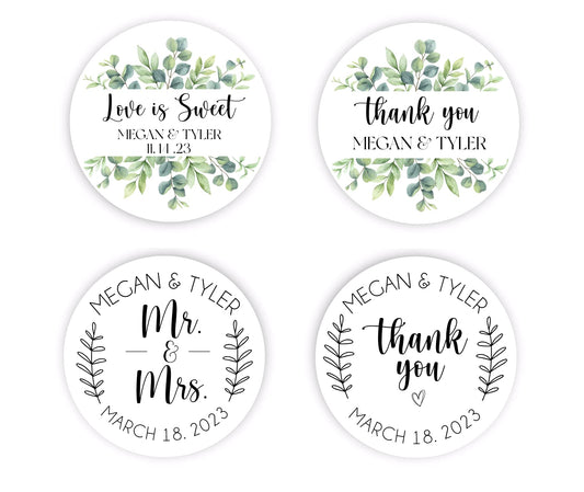 Greenery Wedding Stickers for Welcome Bags, Wedding Favor Stickers, Woodland Greenery Themed Party, Custom Thank You Stickers