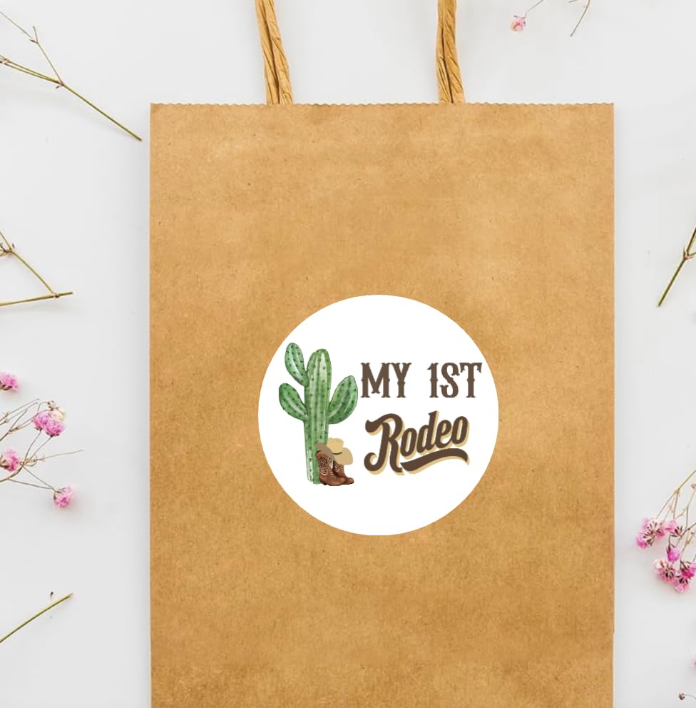 My First Rodeo - Little Cowboy 1st Birthday Party Favor Circle Sticker Labels