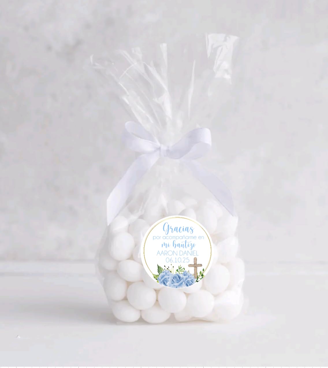 Gracias por celebrar mis pegatinas de recuerdo de fiesta de bautismo, decoraciones de recuerdo de bautismo, bautizo, azul claro para niños