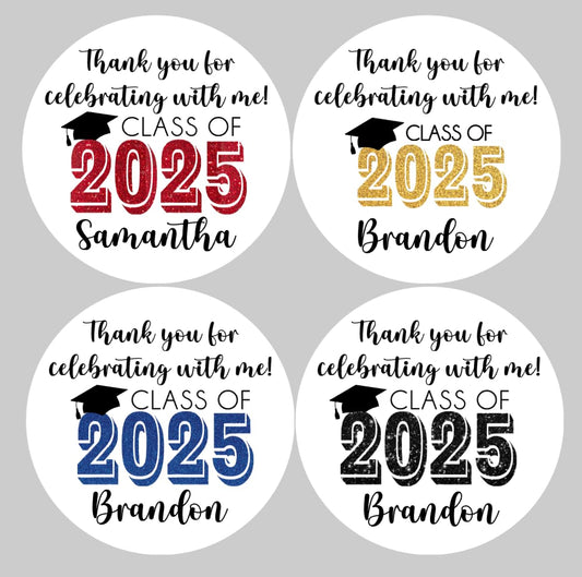 Graduation Party Favor Labels, Graduation Party Favor Stickers, Custom Graduation Party Favor Labels, Class of 2025 (12 colors to choose from!)