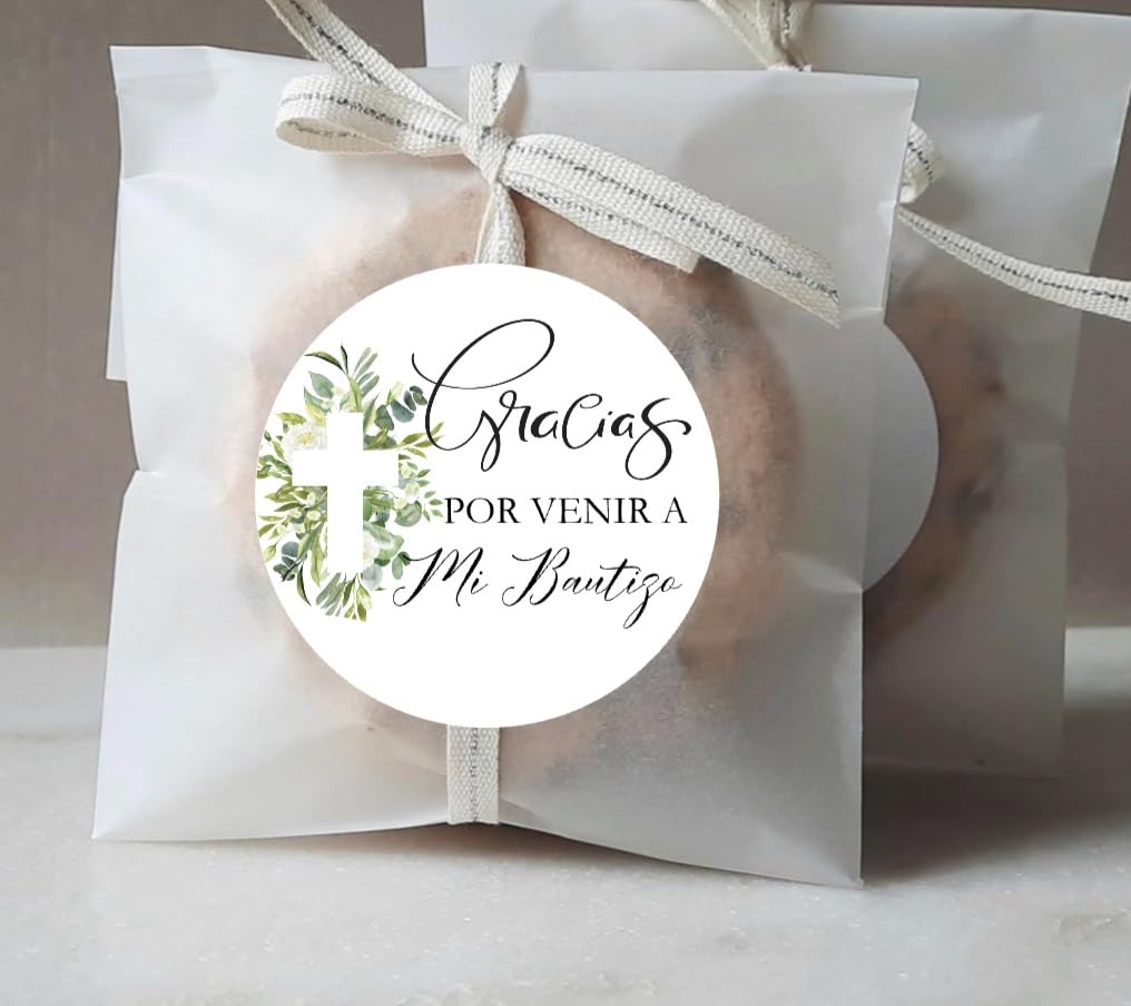 Spanish Baptism Stickers - Mi Bautizo Stickers - Gracias por venir a Stickers - Greenery Eucaliptus Baptism Favor Labels