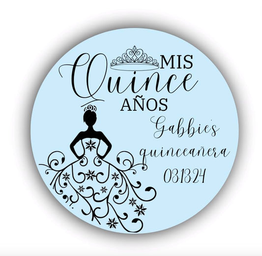 Personalized Round Circle Quinceañera Labels, Mis Quince Años Sticker Labels with Custom Name for Quince Favors Invitations XV, 15th Birthday, Quinceanera Decorations