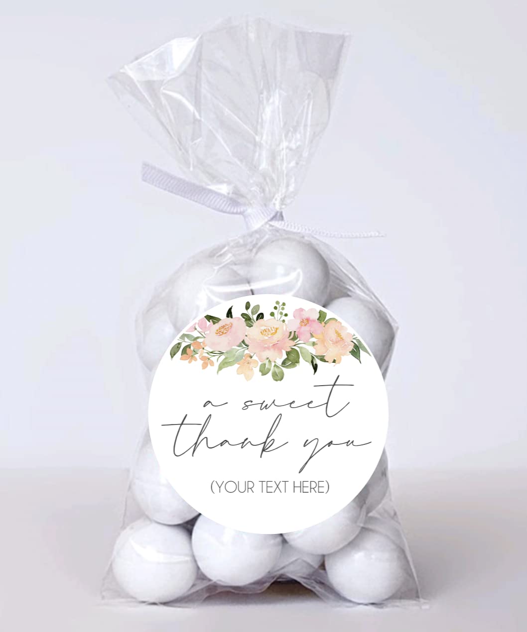 A sweet thank you personalized custom stickers, Thank you treat bag sticker, Floral thank you stickers