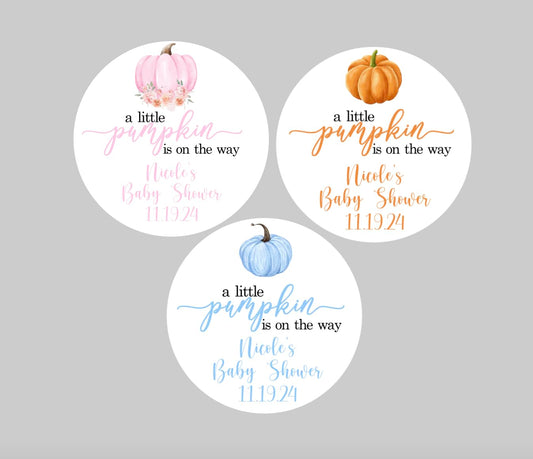 Personalized A Little Pumpkin Thank You Favor Stickers, Baby Shower, Gender Reveal