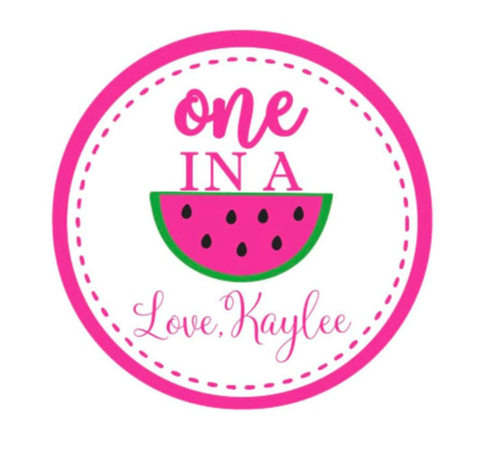 One in a melon, Watermelon Birthday Party Favor Stickers, Thanks A Melon, Personalized Thank You Labels, Party Favor Stickers