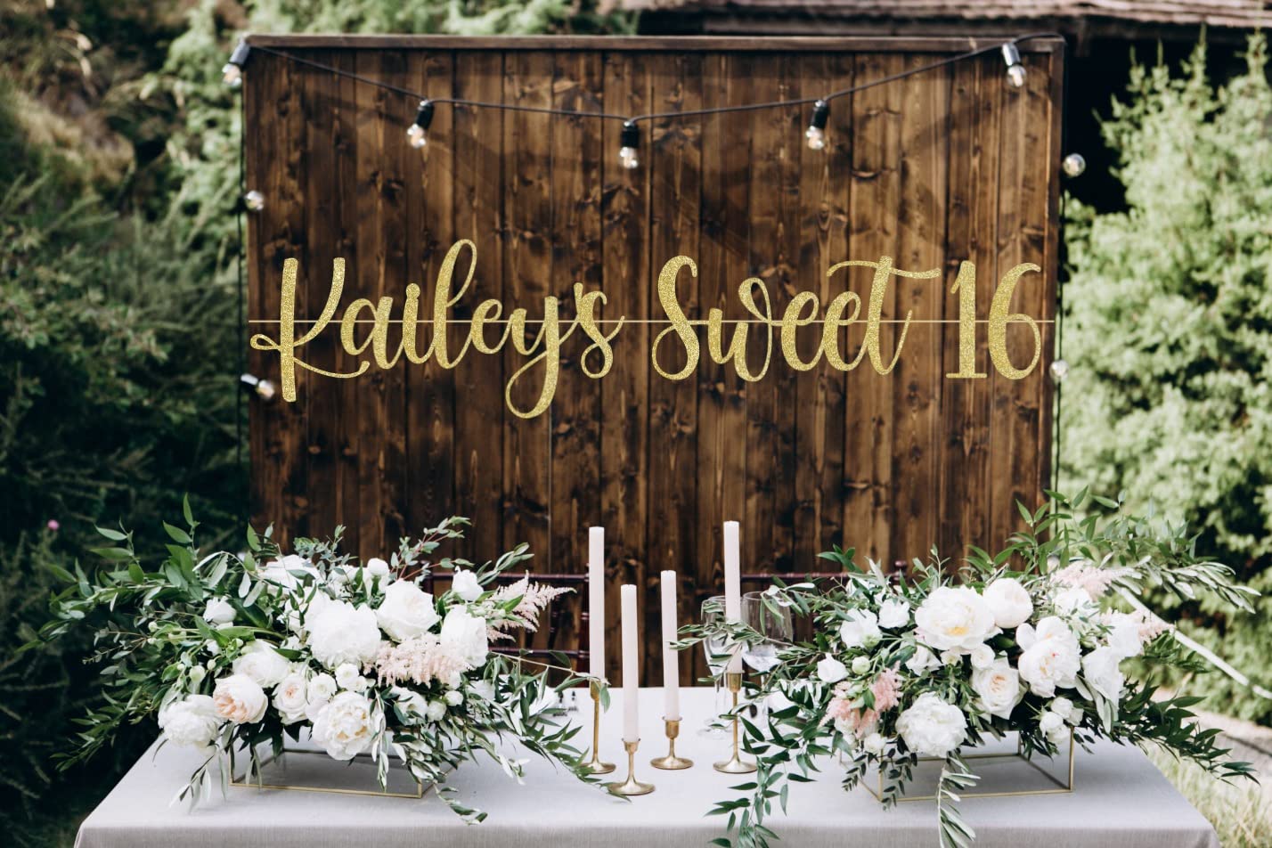 Happy Sweet 16 Birthday Banner, Personalized Glitter Happy 16 Birthday Decoration for Girls, Happy 16th Birthday Sign for Women, Girls
