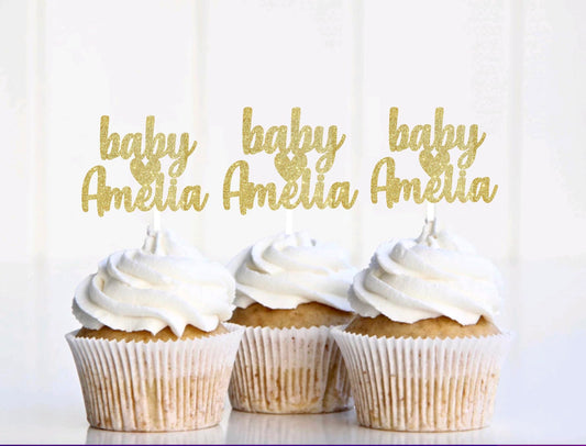 Personalized Baby Shower Gender Reveal Cupcake Toppers
