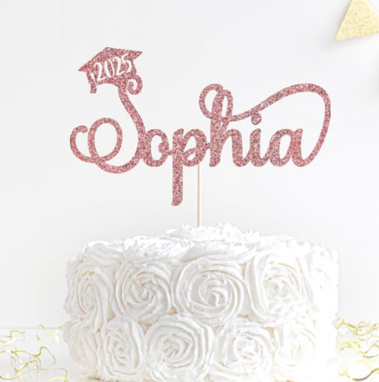 2025 Graduation Cake Topper, Custom Graduation Cake Topper, Congrats Custom Personalized Name Cake Topper, Class of 2025, Rose Gold