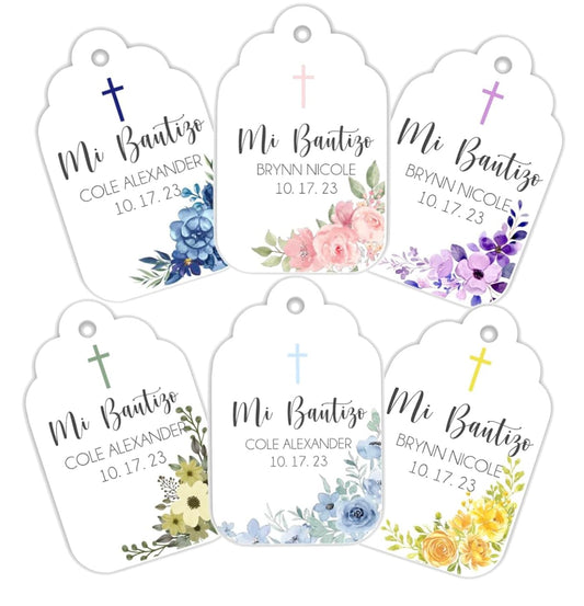 Floral Mi Bautizo Favor Tags Personalized Custom Baptism Christening Favor Tags labels God Bless Light Pink