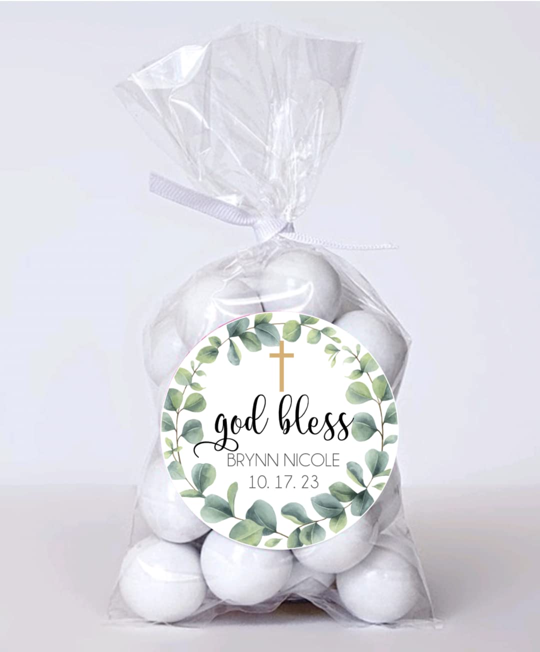 Greenery Personalized Custom Baptism Christening Favor Sticker Labels God Bless