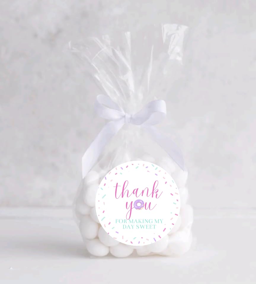 Donut Birthday Party Thank You Favor Stickers - 2 inch