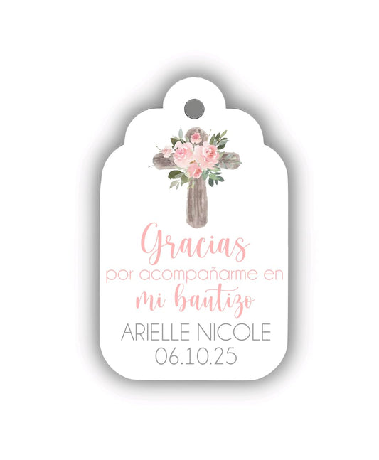 Gracias Por Venir A Mi Bautizo Greenery Light Pink Cross Favor Tags Baptism Christening