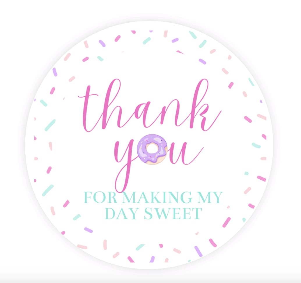 Donut Birthday Party Thank You Favor Stickers - 2 inch
