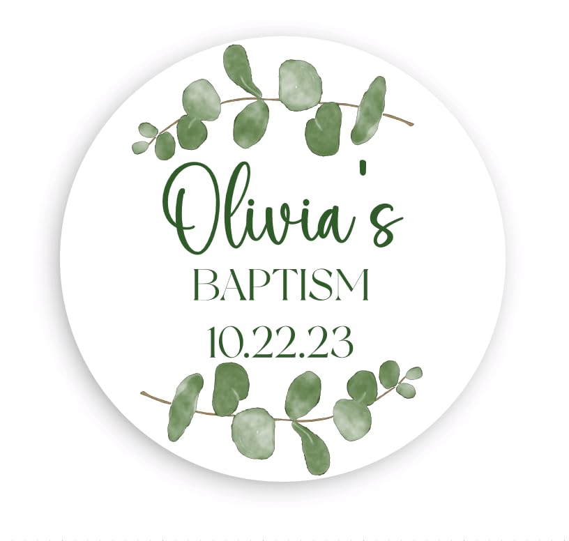 Greenery Personalized Custom Baptism Favor Sticker Labels
