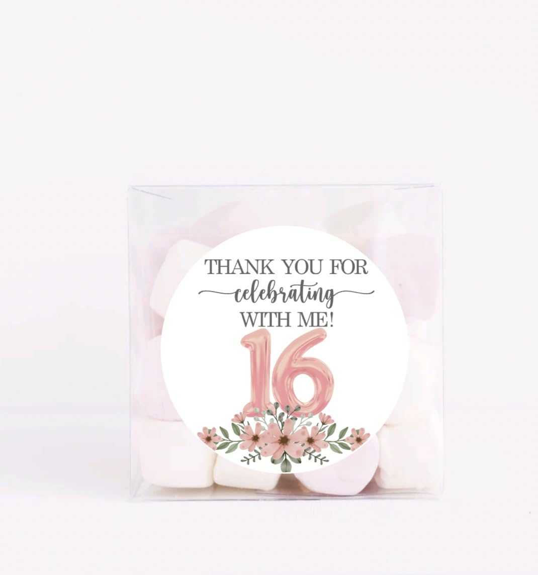 Sweet Sixteen Party Favor Stickers - Birthday Party Stickers - Thank you for celebrating with me stickers