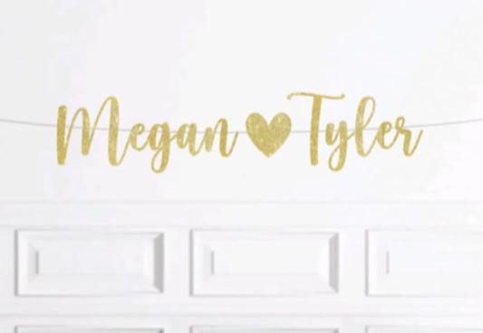 Custom Engagement Party Decorations, Happy Engagemnt Banner Sign, Names With Heart Banner, Engaged Glitter Banner