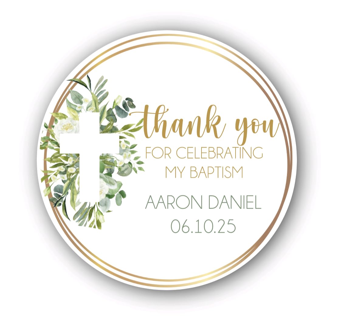Floral Cross Stickers God Bless Sticker Labels for Religious Baptism, Confirmation, Christening, First Communion